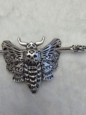 Silver-tone Moth Barrette Hair Shawl Pin Clip